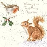 Artistic Weihnachten Karte (wre6317) Robin und Eichhörnchen – Wishing You A Very Merry C