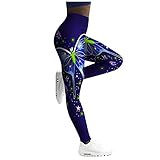 Vectry Damen Leggings Strumpfhosen Schmetterling Drucken Yoga Hose Hohe Taille Bauchkontrolle Sporthosen Mode Gym Tights Stretch Trainingshose Fitnesshose Freizeithose Streetwear Größe S