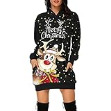 Lomelomme Weihnachts Hoodie Kleid Damen WeihnachtenKleid Festival Langarm WeihnachtenKürbis Druck Rudolph Rentier Elfe Pulli Partykleid A-Linie Kleid Dress Kostüm Frauen Kleider Kapuzenp