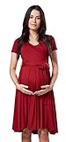 Happy Mama.Damen 2in1 Umstands gerafften Stillkleid Doppelschicht Kurzarm.598p (Purpur, 38, M)