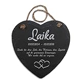 Paule Black Tiergrabstein Gedenktafel mit Gravur Schiefer Herz 20 x 20,5 cm inkl. Hanfschnur - Individueller Tex