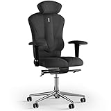 Kulik System Victory – Chefsessel Schreibtischstuhl mit patentiertem ergonomischem Design, Rückenstütze und Sitzkissen, verstelbarer ergonomischer Bürostuhl, Computerstuhl – Stoff Azur - Schw
