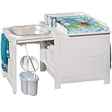 Wickeltisch mit Baby - Badewanne | Wickelkommode mit Badwechselkombination | Faltbare Babywanne mit Wickeltisch | Praktische Kommode mit Schubladen für Kinder, Neugeborene | Hohe Qualität von ATB