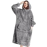 Lushforest Tragbare Decke Sweatshirt für Damen und Herren, super warm und gemütlich, große Decke Hoodie, Dicke Flanelldecke mit Ärmeln und riesiger Tasche (grau)