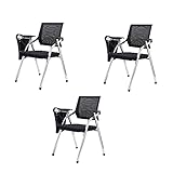 YNLRY Klappstuhl Gepolstert， Konferenzstuhl Stapelbararmlehnen Besucherstuhl BüRostuhl BüRostüHle Belastbar FaltstüHle Stuhl Metall in Schwarz füR GäSte Und Veranstaltungen （3 Pack）