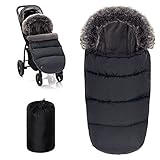 Zamboo Universal Thermo Fußsack mit Fell für Buggy Kinderwagen - Kinder Winterfußsack für 3-Punkt und 5-Punkt-Gurt, mit Kapuze und Fleece Futter - Dunkelg