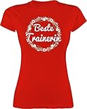 Sport Wandern Football & Co. - Beste Trainerin - XL - Rot - Kurzarm - L191 - Tailliertes Tshirt für Damen und Frauen T-S