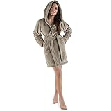 CelinaTex Korfu Damen Bademantel mit Kapuze S taupe Sherpa Fleece Morgenmantel kurz S