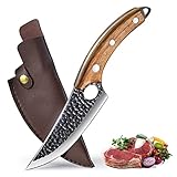 Avarmora Ausbeinmesser Kochmesser mit Japanisches messer küchenmesser Lederhülle Handgeschmiedetes Full Tang Hackmesser Kohlenstoffstahl Fleisch Metzger Kochmesser O