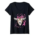 Damen Bewusstsein für Ziegenbrustkrebs-Bewusstsein mit rosa Schleife T-Shirt mit V