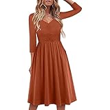 XUNN Damen Freizeit Kleid V-Ausschnitt Langärmeliges Kleid Casual Tunika Kleid Elegant Blumenmuster Blusenkleid Frühling Herbst Strandk