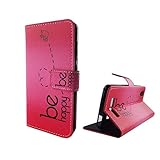 König Design Handyhülle Kompatibel mit ZTE Blade A452 Handytasche Schutzhülle Tasche Flip Case mit Kreditkartenfächern - Be Happy Design Pink