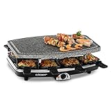 Cloer 6430 Raclette-Grill mit Naturstein, (1200 Watt, 8 Pfännchen antihaftbeschichtet mit wärmeisolierten Griffen)