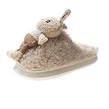 MLLM Strand- und Poolschuhe mit offenem Zehenbereich, aus Baumwolle, für Mädchen, niedliche Plüsch-Hausschuhe, Damen-Schuhe, Plateau-Beige_40