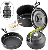 Queta 10-Teilig Cookware Kit Picknick Töpfen Kochgeschirr Campinggeschirr Set für 2-3 Personen Zum Camping Outdoor Wandern Picknick BBQ, Fda Zertifiziert (2-3 Personen)