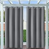 Clothink Outdoor Vorhang Wetterfest -132x245cm Grau mit Ösen - Wasserdicht Sichtschutz Sonnenschutz für Balkon Terrasse Veranda Pergola Gartenlaub