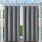 Clothink Outdoor Vorhang Wetterfest -132x215cm Grau mit Ösen - Wasserdicht Sichtschutz Sonnenschutz für Balkon Terrasse Veranda Pergola Gartenlaub