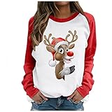 GFGHH Weihnachten Sweatshirt, Pullover Damen mit Schneeflocke Muster, Weihnachtspulli Rentier Drucken Christmas Vintage Langarmshirt Frauen Oberteile Rundhals Xmas Shirt Pulli Sport Top