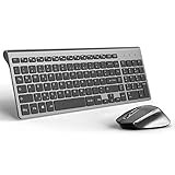 J JOYACCESS Tastatur Maus Set Kabellos, 2.4G Ultra Dünne Funktastatur mit Maus, Ergonomischer und Leise 2400DPI Optische Maus für PC/Laptop/Smart TV(QWERTZ, Deutsches Layout) - Schwarz und G