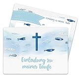 13 Einladungskarten zur Taufe - Motiv Kreuz und Fische - Einladung zur Heiligen Taufe für Mädchen und Jungen - hochwertig gedruckt in DIN A6