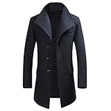 Allthemen Wintermantel Herren Lang Wolle Mantel Herren Schwarz Slim Fit Herrenmantel Business Mantel Wollmantel, Hellgrau, L