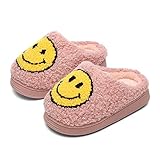 Unisex Children Smiley Face Fuzzy Slippers for Women Men Memory Foam Non Slip Warm Fluffy Cute House Slippers Emoji Soft Plush Cozy Indoor Outdoor Comfy Shoes Winter Fa(Size:170mm/6.69inch,Color:Rosa)