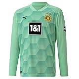 PUMA BVB GK Shirt Replica LS Jr w.Sponsor New Torwarttrikot, Green Glimmer, 164