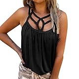 Eaylis Damen Tank Top Ärmellos Spitze Blusenshirt Lässig Rundhals Tunika Sommer Lose Einfarbige T Shirt Schulterfrei Ob