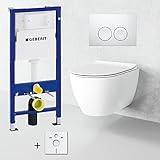 Spülrandloses Hänge WC Geberit Duofix Vorwandelement UP100 Komplettset I Wand WC 52cm mit Schallschutz I Vorwandelement WC Set spülrandlos I WC Drückerplatte Delta 21