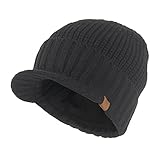 Kuyou Strickmütze mit Schild Herren Winter Visor Beanie Cap (Dunkelgrau)