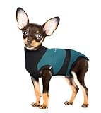 Maxx Hundekostüm, mit E-Halsband, alternative medizinische Haustierkleidung für Hunde und Katzen nach Operationen, Abdominal-Wundschutz Operation, Anti-Angstweste von Tierärzten, 3XS, Grün G