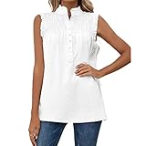 Buby Damen Lässig Einfach Ärmellos Stehkragen mit Knöpfe Tanktops Bluse Frauen Elegant Klassisch Bequem Baumwolle Leinen Lose Passform Plissee Rüschen Große Größe Einfarbig T-Shirt Crop Weste H