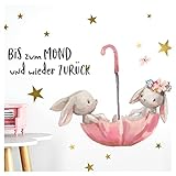 Little Deco Wandtattoo Babyzimmer Hasen & Spruch Bis zum Mond I Wandbild 51 x 28 cm (BxH) I Regenschirm Kinderbilder Deko Kinderzimmer Mädchen Aufkleber Sticker DL160