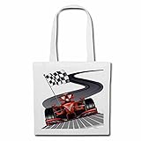 Reifen-Markt Tasche Umhängetasche FORMEL 1 RENNWAGEN FLAGGE HOT ROD US CAR MUCLE CAR V8 ROUTE 66 USA AMERIKA Einkaufstasche Schulbeutel Turnbeutel in Weiß