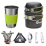 Odoland Camping Geschirr Set 9-teiliges Outdoor Kochgeschirr Aluminium Camping Töpfe Becher Faltbare Besteck Mini Campingkocher für Outdoor Picknick W