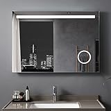 MIQU LED Badspiegel 80x60cm Wandspiegel mit Beleuchtung mit 3-Fach Vergrößerung Touch Anti-Beschlag Badezimmerspiegel Dimmbar Warmweiß/Kaltweiß Licht 3000-6500k