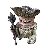 Tumnea Gartenwichtel Figuren, Pilzelf Figure, Märchenfigur Fee Pilz Elfe Schamane Zauberer Troll Gartendeko Figur aus hochwertigem Resin - 12