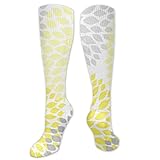 High Socks Crew-Socken für Damen und Mädchen, modern, gelb und grau, Dahlien, quadratisch, Wandkunst, atmungsaktiv, Sportsocken, lässige Thermosocken für Outdoor-Sportsock