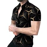 f. Herren 3D Druck Shirt mit Unpositionierter Kurzärm Freizeithemd Slim fit Muskelshirt Vintage Geometrisch Print Arbeitshemd Revers Button Down Sommer Hemd Leichte Bequem Atmungsak