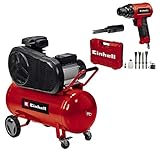 Einhell Kompressor TE-AC 430/90/10 (3000 W, 2850 min-1, 430 L/min Ansaugleistung, Riemenantrieb, bis 10 bar, 90 l-Tank, ölgeschmierte Pumpe, inkl. Druckluft-Meißelhammer TC-PC 45 Set)