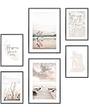 Heimlich® Premium Poster Set OHNE Bilderrahmen | Stilvolles Set mit passenden Bilder als Wohnzimmer Deko | 2 x DIN A3 & 4 x DIN A4 - ca. 30x42 & 21x30 | » Strand Meer Baum «