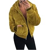 Winterjacke Damen, Wintermantel Damen Winter Warme Langarm Fleece Freizeitjacke, Kurzmantel aus Kunstpelz mit Kapuze in Übergröße für D