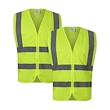 Vliebb 2 Warnweste Auto Fahrrad Motorrad KFZ Sicherheitsweste für Herren Damen Waschbar Reflektierende Weste Pannenweste Hautfreundlich Unfallweste PKW Reiβfest Weste Neongelb Schutzweste (XL)