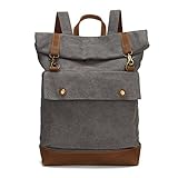 FANDARE Laptop Rucksack Roll-Top Schulranzen für 15.6 Zoll Laptoptasche Segeltuch Daypacks Schulrucksack Herren Damen Reisen Uni Campus Daypacks Dunkelg