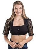 Schöneberger Trachten Couture Elegante Dirndlbluse schwarz - Damen Dirndl Bluse mit edler Knopfleiste und Spitze Wiesnklee Black (48)