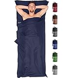 Fit-Flip Hüttenschlafsack Ultraleicht, Mikrofaser Schlafsack Inlay mit extra Kissenfach, Inlett Schlafsack seidig weich, Reiseschlafsack als auch Innenschlafsack, Dunkelb