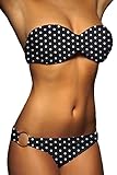 ALZORA Twist Push Up Bandeau Bikini Set Damen Pushup Badeanzug viele Farben und Größen (S, Schwarz - Weiss Punkte)