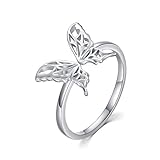 Damen Fingerring Schmetterling 925 Sterling Silber Schmetterling Offener Ring Einstellbare Verlobung Ring mit Geschenkbox für Damen M