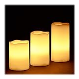 Relaxdays LED Kerzen Echtwachs 3er Set, elektrische Kerzen flackernd, hell, Batteriebetrieben, Ø 7 cm, 3 Größen,