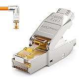 deleyCON 1x CAT 8 Netzwerkstecker 90° Winkel Stecker RJ45 Werkzeuglos Geschirmt 40Gbit/s Netzwerk Stecker für Starre Verlegekabel Rohkabel Steckverbinder RJ45 Ethernet LAN DSL Patchkab